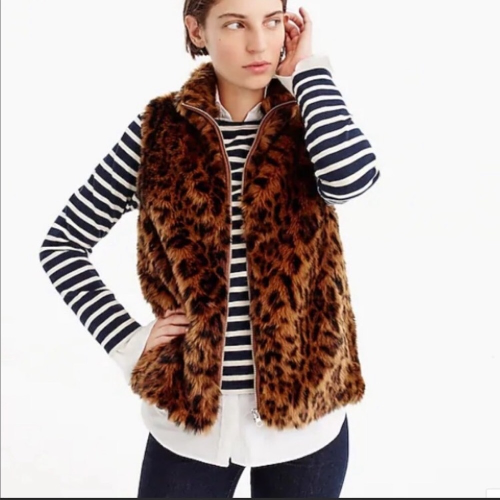 J.Crew faux fur animal print vest jacket Sz S